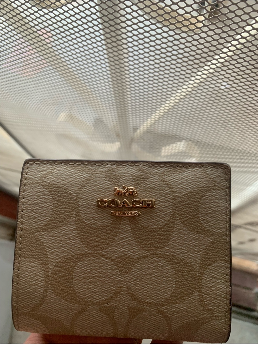 Coach Small Signature Canvas Wallet in Khaki with Gold Logo